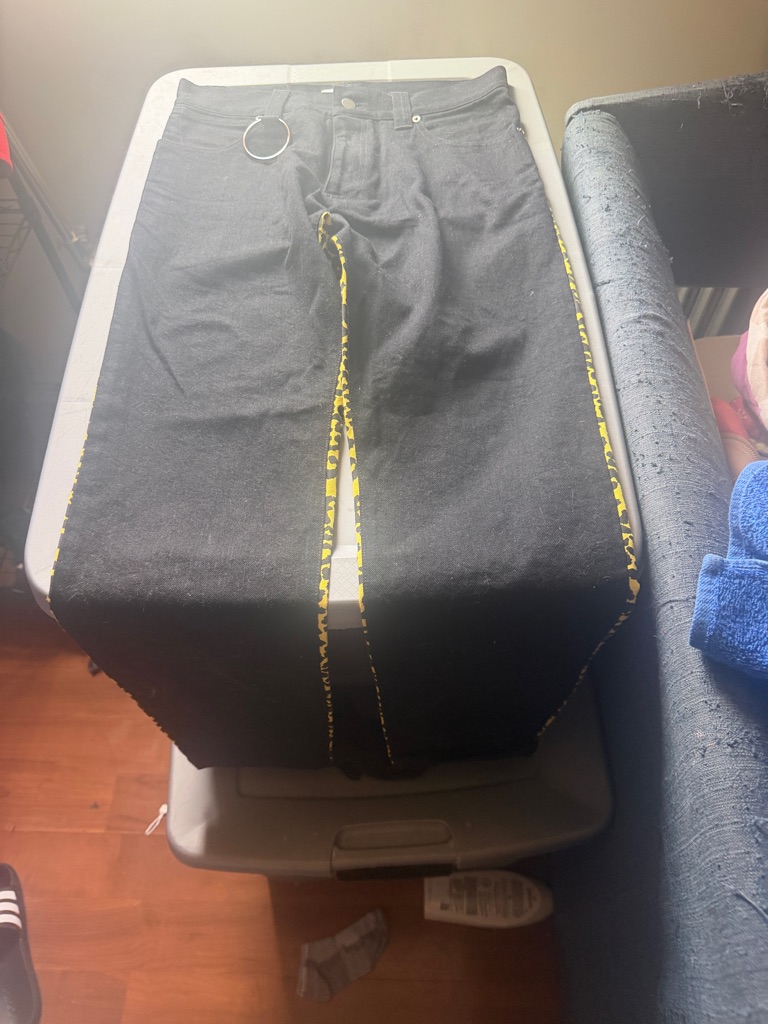 Men's Straight Black Jeans With Yellow Trim